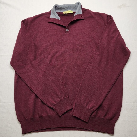 Judson Wade Merino Wool Sweater Mens Large Collared Red 90s Grandpa Holiday - Picture 1 of 12